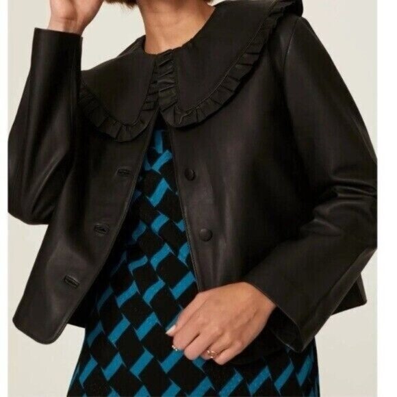 RIXO Jacket Size Medium Black Debbie Leather Read* Grunge Ruffle Bib Goth - Picture 4 of 13